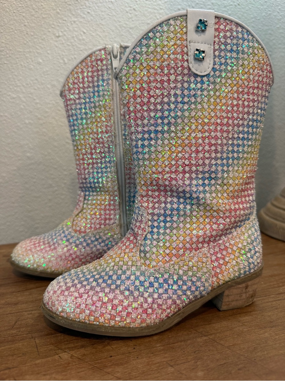 Lola & The Boys Rainbow Sparkle Glitter Cowboy Boots Girls Size 12